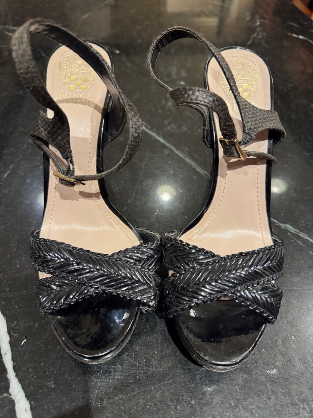 Vince Camuto Black Braided Slingback Heels